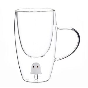 Coffee Glass Mug Clear White Ghost 11.5 OZ way to Celebrate,New. Clear Glass Cup